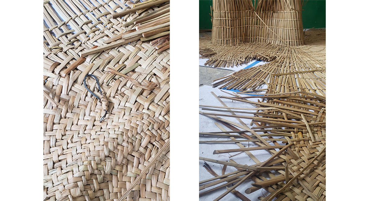 Detalle de tejido en fibra de totora. Detail of totora fiber weaving.